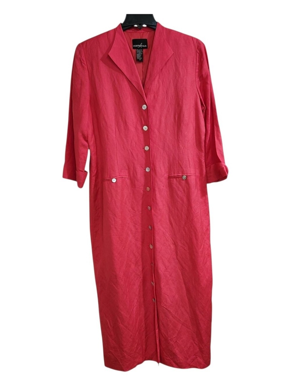 Vtg 80s Positive Attitude Blazer Dress 14 Coral Linen Blend Maxi *READ